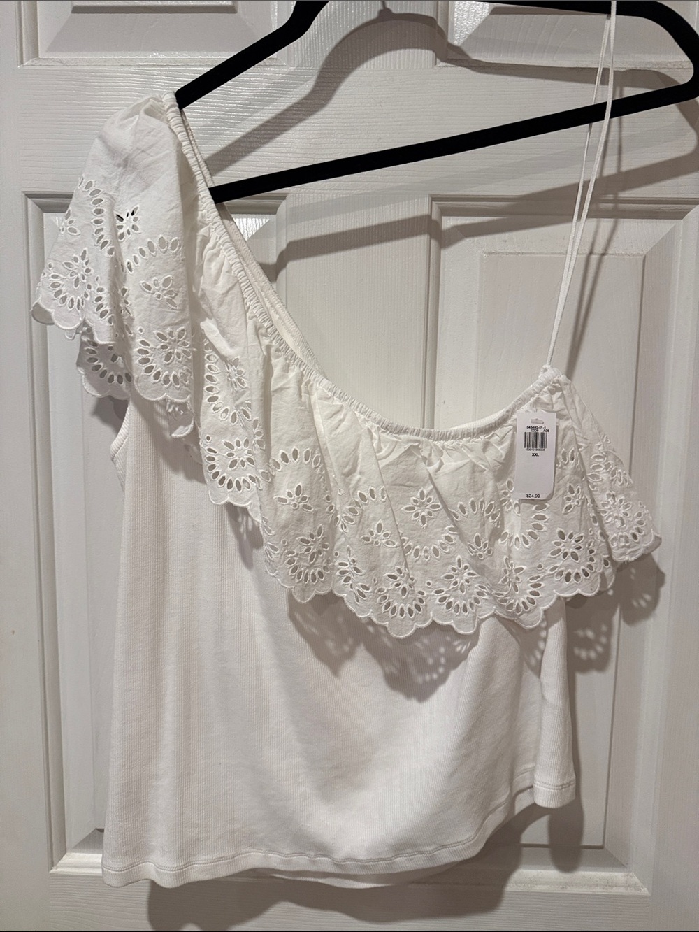 Old Navy White One-Shoulder Eyelet Ruffle Crop Top